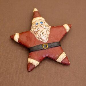 Vintage Adorable Star Santa Claus Christmas Brooch - U24